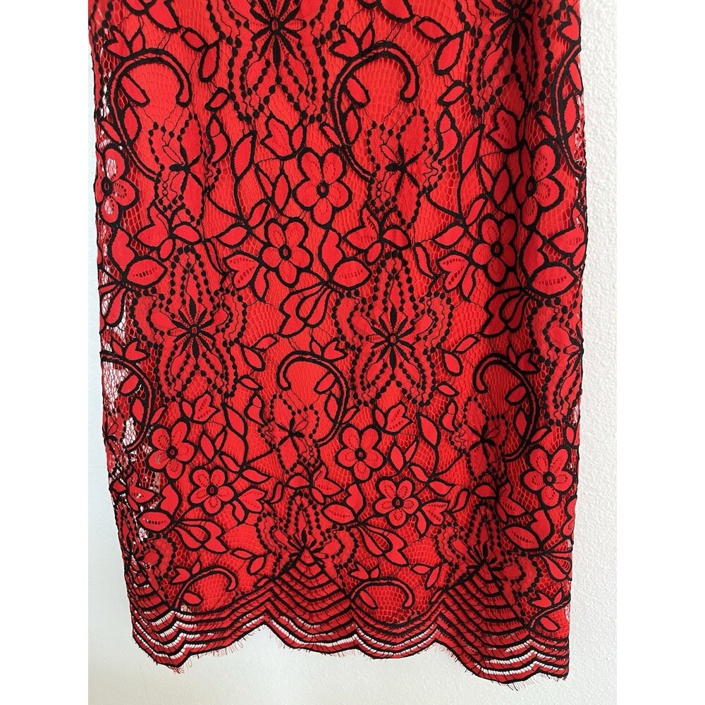 Sharagano Floral Lace Overlay Womens Cocktail Dress Size 14 Red Black Classic - Picture 5 of 13
